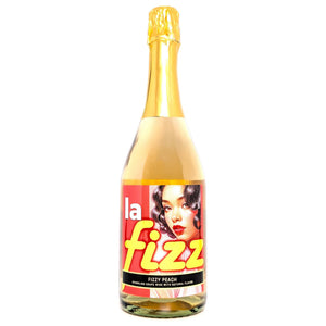 Bottle of 'la fizz' sparkling wine with a colorful label on a white background