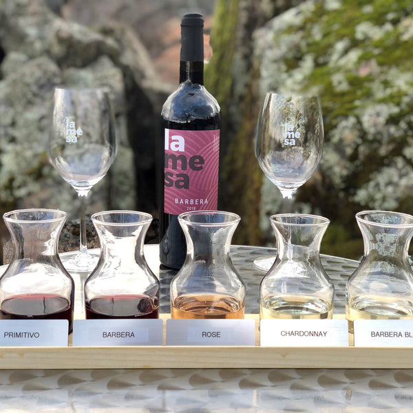 Barbera as part of our outdoors tasting flight. We taste using carafes so you can go at your own pace, compare back and forth colors, aromas and taste.