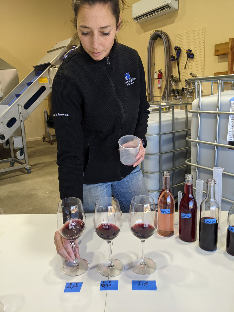 Antonia de Heinrich our Winemaker doing blending trials to decide on the perfect blend for our  2019 Primabera